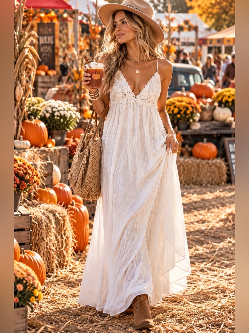 Free People NWT White Crochet-Bodice Maxi Dress size L